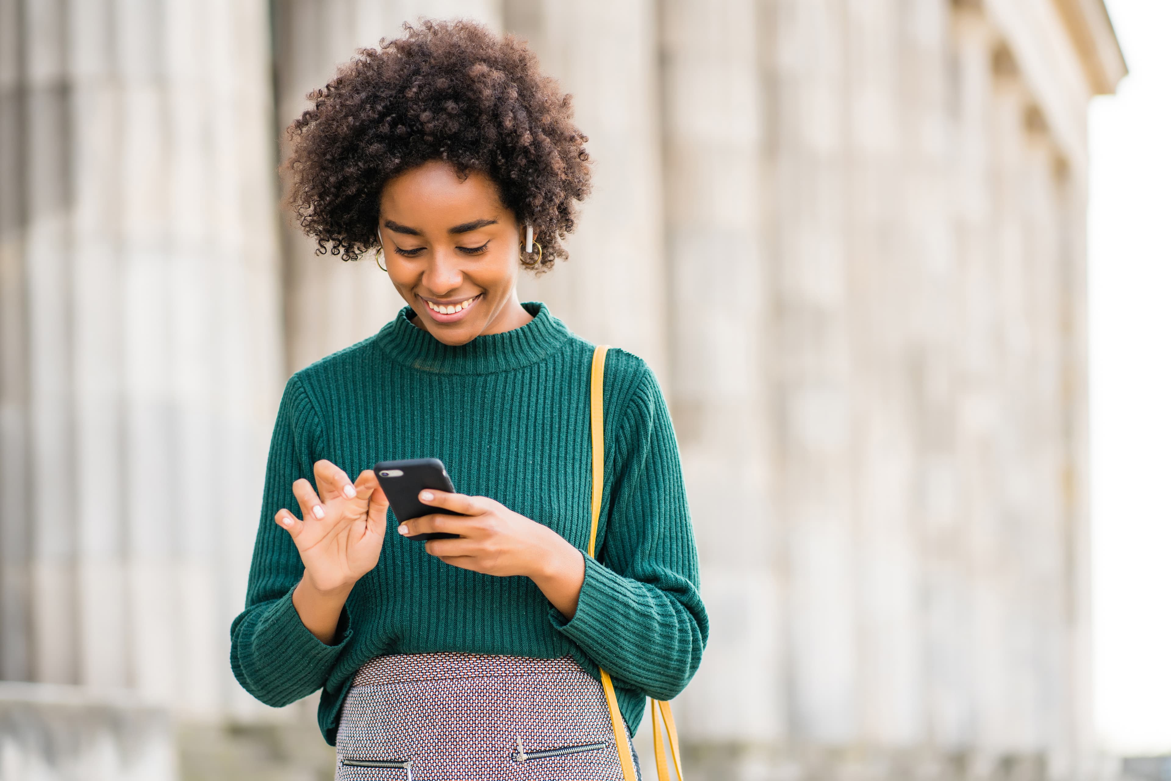 woman contacting with phone